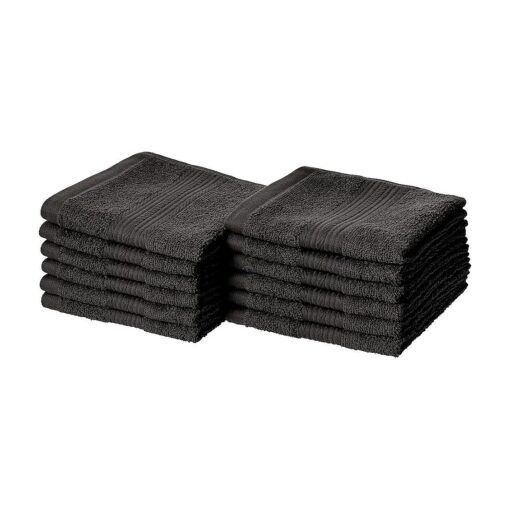 Basics Soft, Absorbent Fade Resistant Cotton Washcloths, 12-Pack, 12" L x 12" W, Black