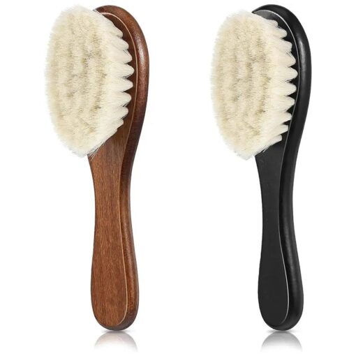 2 Pieces Barber Fade Brush Men Beard Brush Neck Duster Cleaning Brush Soft Beard Brush with Wooden Handle for Barber Hair Cutting Kits ( Black, Red )