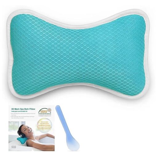 Comfortable Bath Pillow with Suction Cups, Supports Neck and Shoulders Home Spa Pillows for Bathtub, Hot Tub, Bathtub Head Rest Pillow Relax & Comfy - Blue