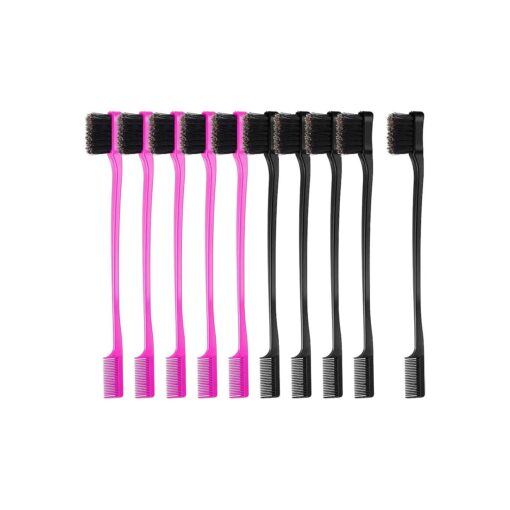 BBTO 10 Pieces Hair Edges Brushes Double Sided 2 In 1 Edge Control Hair Brushes Comb Combo Pack Smooth Comb Grooming Edge Brushes ( Rose and Black )