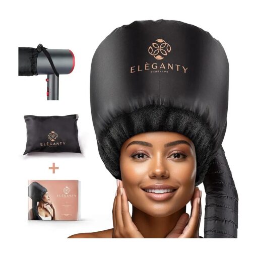 ELEGANTY Soft Bonnet Hood Hairdryer Attachment with Headband that Reduces Heat Around Ears and Neck to Enjoy Long Sessions - Used for Hair Styling, Deep Conditioning and Hair Drying ( Black )