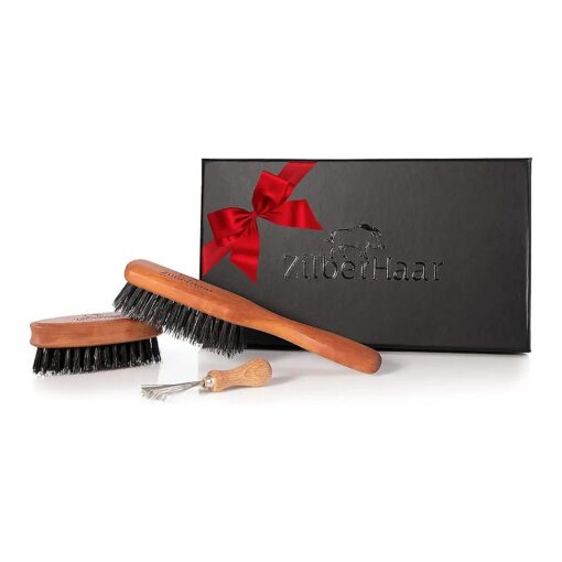 Zilberhaar Beard Brush Grooming Kit ( Soft Version ) 2nd Cut Boar Bristles - Ideal for Stubbles and Short To Medium Beards - Distributes Balm and Oil for Growth/Styling - Comes with Brush Cleaning Tool