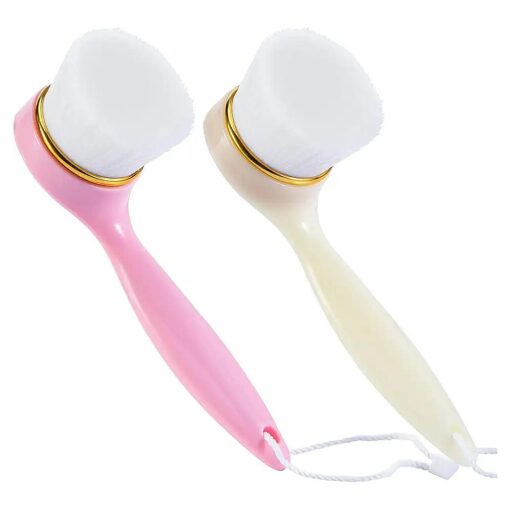 2 Pack Soft Bristle Facial Cleansing Brush for Deep Pore Cleaning, Face Exfoliating Scrub Brush for Face Cleansing Skincare Massaging, Pink+Off White