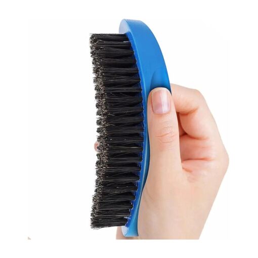 Medium Curved Palm Wave Brush 360 Wave Brush Made With Pure Black Boar Bristle Hair Brush Designed for Thin and Normal Hair-Mens Curved Military Wave ( Blue )