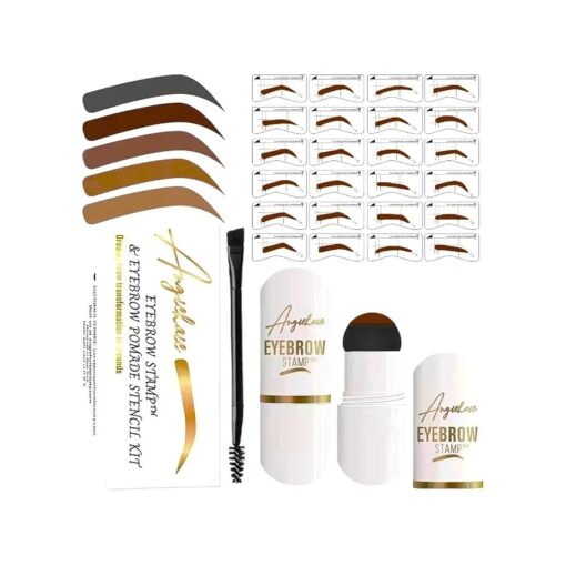 Eyebrow Stamp Stencil Kit ( Soft Brown ), Eyebrow Stamp Pomade with 24 Reusable Thin & Thick Brow Stencils, Eyebrow Stencils Shaping Kit Definer