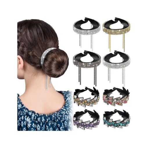 8 Pieces Bun Clip Large Rhinestone Bun Cover Tassel Claw Expanding Elegant Glitter Hair Accessories Bun Holder Rhinestone Hair Clip for Buns Twist Holder for Women Girls ( Tassel Style )