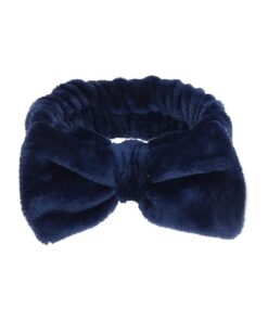 Womens Bow Hairband, Coral Fleece Makeup Headband, Elastic Hair Band Hairlace Headband For Washing Face Shower Spa ( Navy Blue )