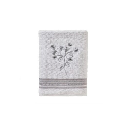 SKL Home Timeless Leaves Bath Towel, White