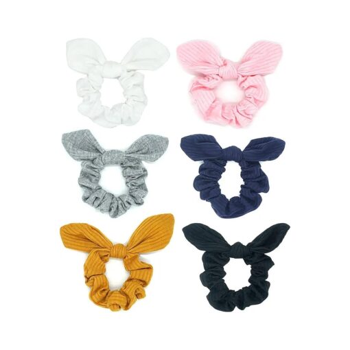 Bow Scrunchies Cotton Rabbit Bunny Ear Cute Bowknot Hair Scrunchies Hair Bands Hair Ties Elastic Bowknot with Bow for for Girls Women 6 pcs ( Soft Cotton 2 )