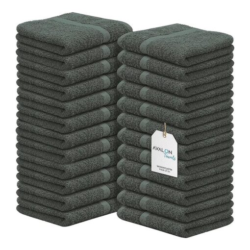 Avalon Towels Cotton Washcloths - ( Pack of 24 ) Size 12x12 Inches Premium Ring Spun Cotton, Super Absorbent Soft Face Towels, Gym Towels, Hotel Spa Quality, Reusable Multipurpose Towels ( Grey )