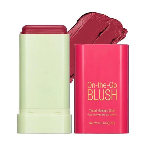 Soft Creamy Blush Stick, On-the-Go Blush,2-in-1 Cheek and Lip Tint, Waterproof Hydrating Solid Natural Moisture Smooth Blendable Matte Finish Face Blush Makeup,02 hot red