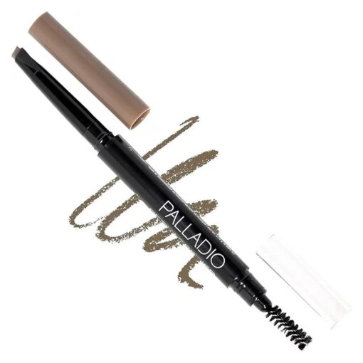 Palladio Brow Definer Retractable Pencil, Triangular Tip Fills Brows for a Natural Look, Tame and Shape Eyebrows with Spoolie Brush, Eyebrow Shaper, Buildable Light to Dark Colors, ( Taupe )