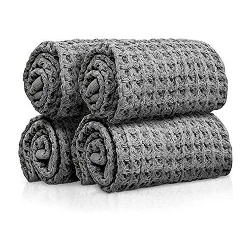 SUTERA - Wash Towels Extra Absorbent Silverthread Washcloths Set - Pack of 4 Grey - 100 % CA-Grown Cotton - Luxury Soft Durable Quick Drying Fabric Bathroom Face Cloths