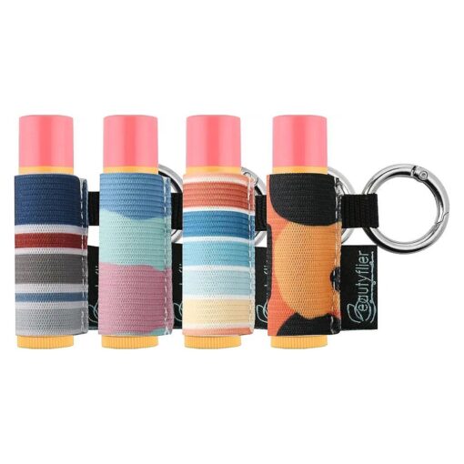 Beautyflier Cute Elastic Lip Balm Holder Keychain, Lipstick Sleeve Chapstick Sleeve Holder for Burts Bees Chapstick