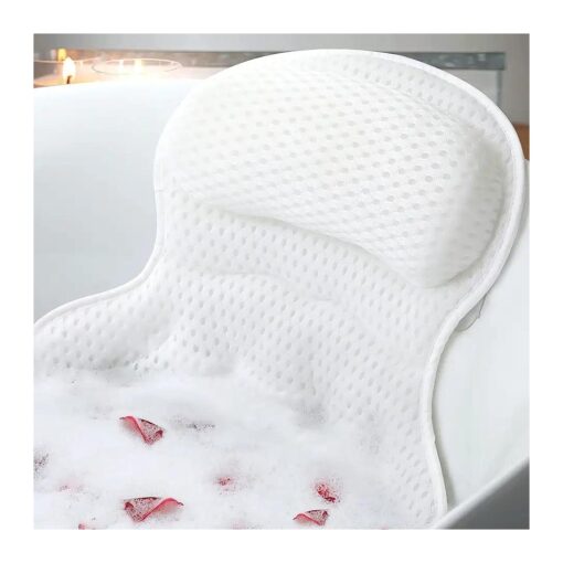 Bath Pillow Bathtub Pillow, Luxury Bath Pillows for Tub Neck and Back Support, Bath Tub Pillow Headrest with Soft 4D Mesh Fabric and Non-Slip Suction Cups, Relaxing Bath Accessories Spa Gifts