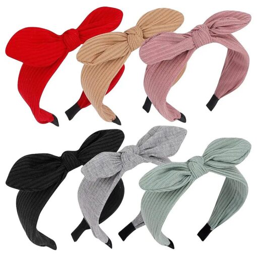 Wecoe 6 Pack Bow Headbands For Women Cute Knotted Headband Fashion Wide Headbands Girls Headband Solid Color Plain Headbands Hair Bands Hair Accessories For Women Girls Gifts ( Set 2 )