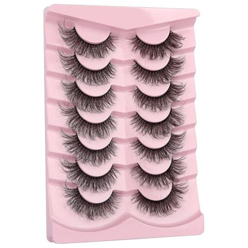 False Eyelashes Cat Eye Natural Look Fluffy Faux Mink Lashes 3D Wispy Lashes Volume Soft Flared Sexy Fake Eyelash 7 Pairs Pack by Milllruez