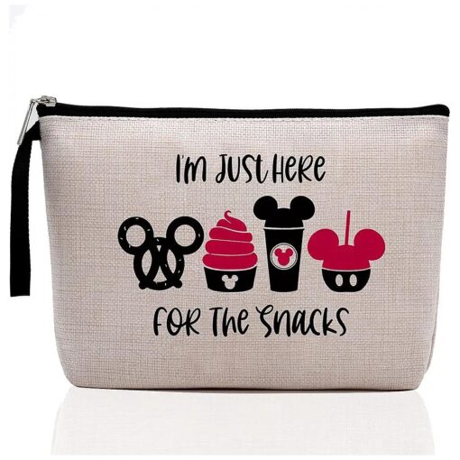 Snacks Bag for Travel, Funny Makeup Bag, Waterproof Makeup Bag, Washable, Reusable for Travel, Beach, Cute Toiletry Bag for Girls Teens Friends- I 'm Just Here for The Snacks