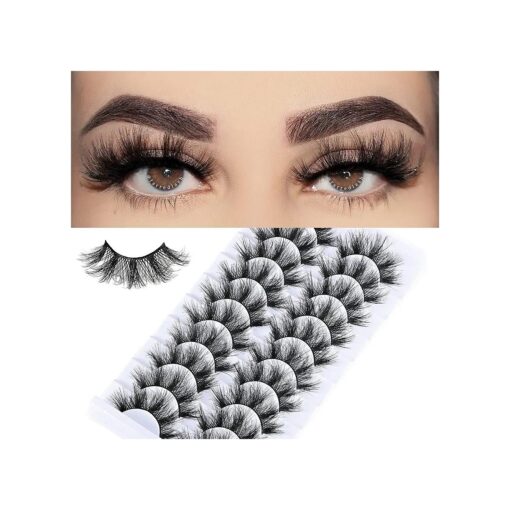 FARRED Fluffy Lashes Wispy Mink Eyelashes 8D Faux Eye Lash Natural False Eyelash Dramatic Fake Lashes Pack 10 Pairs Soft Doll Eyes Lash Strips ( Z02|12-18MM )