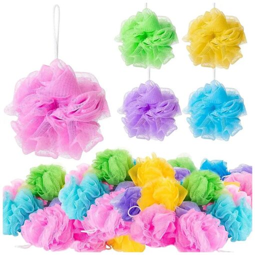 CHENGU 80 Pcs Loofah Bulk Sponge Bath Sponges for Shower Bath Loofah Bulk Shower Pouf Shower Puff Wash Body Pouf Mesh Loofah Exfoliating Body Scrubber for Baby Women Men, 20g ( Mixed Colors )