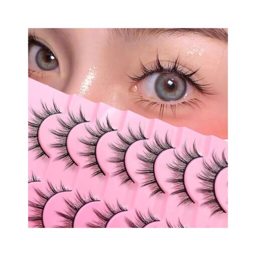 Ahrikiss Manga Lashes Natural Look Wispy Anime Lashes Soft Fake Eyelashes Lightweight False Eyelashes Faux Mink Lashes Look Like Individual Lashes 8 Pairs Eye Lashes Pack | 009