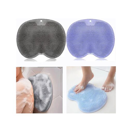 Shower Foot & Back Scrubber, Wall Mounted Massage Pad, Silicone Bath Massage Cushion Brush with Suction Cups for Body Scrubber Improve Foot Circulation & Soothes Tired Feet ( Blue+Grey )