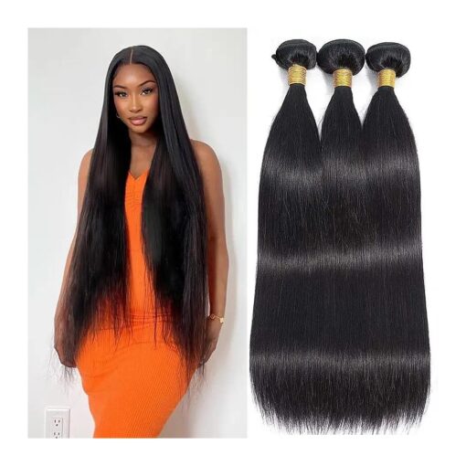 Straight Human Hair Bundles 26 28 30 Inch Unprocessed Virgin Hair Brazilian Human Hair Straight 3 Bundles Double Weft Bundles Remy Hair Extensions Softness Bundles Full and Thick Natural Color