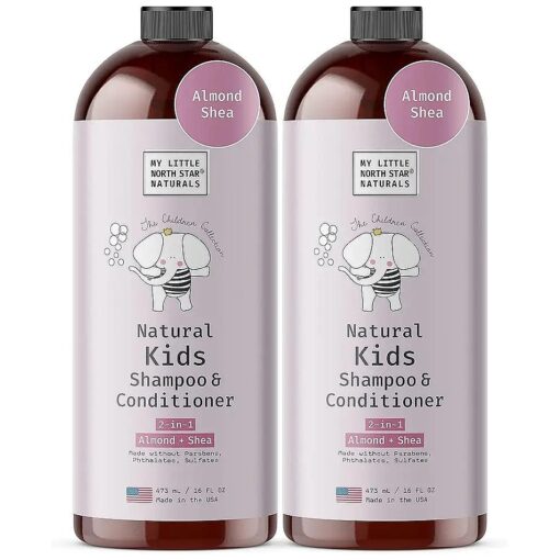 Kids Shampoo and Conditioner, Detangling 2-in-1 Toddler & Kids Shampoo for Gentle Cleaning, Natural, Made in USA, Calming Nourishing Almond Shea, Sulfate Free Shampoo and Conditioner, 2x16oz