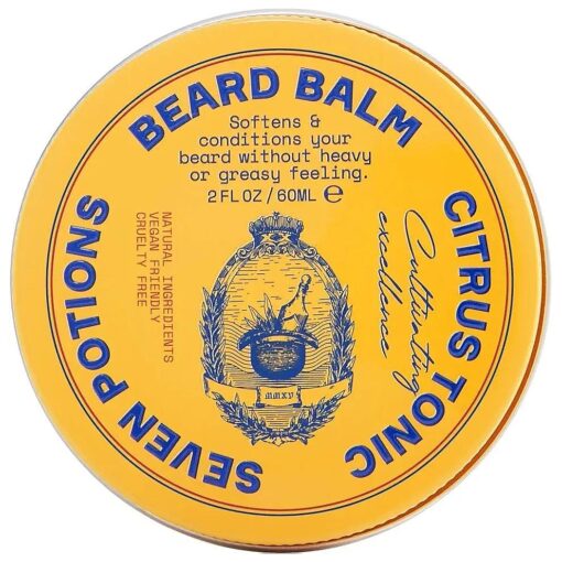 SEVEN POTIONS Beard Balm for Men -- Conditioning Beard Softener to Nourish Skin, Facial Hair, and Stop Beard Itch -- All-Natural, Vegan, Cruelty Free -- Citrus Tonic ( 2 FL OZ )