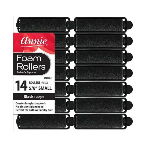 Salon Style Small Foam Hair Rollers - ( 5/8" ) Black - ( 14 ) Piece Set - Soft Heat-less Hair Curling Tools