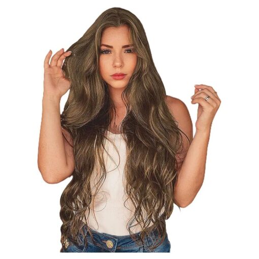 Onpep Brown Long Wavy Wig Charming Hair Natural Looking Heat Resistant Synthetic Wigs for Women