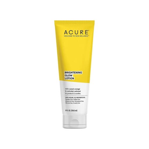 Acure Brightening Glow Lotion - Made with Sweet Orange & Colloidal Oatmeal for Bright, Refresh and Glowing Skin - Lightweight & Instant Absorb, Non-sticky - For All Skin Types, Citrus Scent - 8 Fl Oz