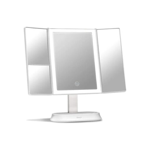 Fancii Makeup Mirror with Natural LED Lights, Lighted Trifold Vanity Mirror with 5X & 7X Magnifications - 40 Dimmable Lights, Touch Screen, Cosmetic Stand - Sora ( White )