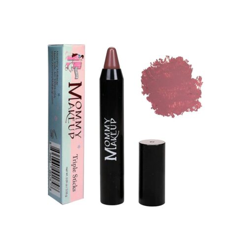 Mommy Makeup Triple Sticks Lipstick & Cream Blush in Toasted Berry ( A Soft Mauve Brown ) - Soft & Creamy, Moisturizing Multistick For Lips & Cheeks with Medium Coverage