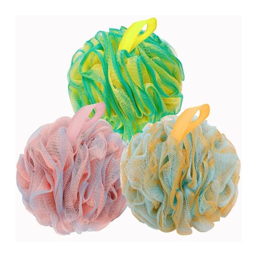 Bath Loofah Sponge Soft Mesh Back Scrubber Exfoliator Loofa Shower Puff Bath Sponges for Women and Men Cleaning Bathing Accessories ( 3Pcs 75G Sunset Color )