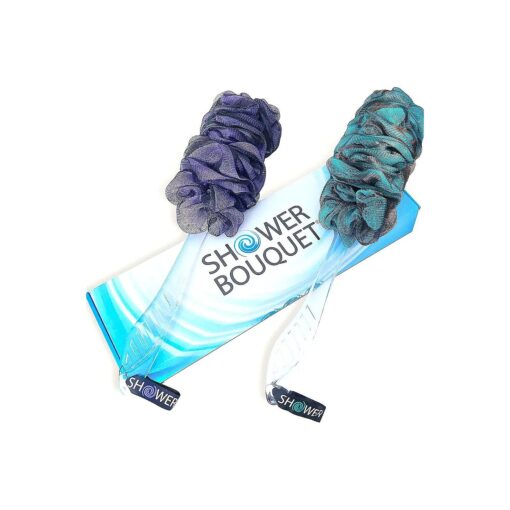 Loofah-Charcoal Back-Scrubbers Color-2-Pack-by-Shower-Bouquet : Long-Handle Bath-Sponge-Brushes with Extra Large Soft Mesh for Men & Women - Exfoliating Full Pure Cleanse in Bathing Accessories