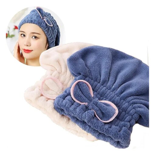 2PC Microfiber Hair Drying Caps, Extrame Soft & Ultra Absorbent, Fast Drying Hair Turban Wrap Towels Shower Cap for Girls and Women