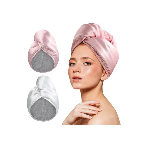 YoulerTex Microfiber Hair Towel Wrap Turban : 2Pack Drying Hair Twist Head Towels for Women Girls Curly Long Thick Wet Plopping Hair Quick Rapid Dry Anti Frizz Absorbent ( Pink/White )