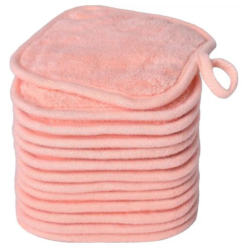 Makeup Remover Cloths for Face, Eye, Lips - Reusable Makeup Remover Pads Soft Microfiber Facial Cleansing Cloths 5 x 5 inch 12 Pack ( Coral )