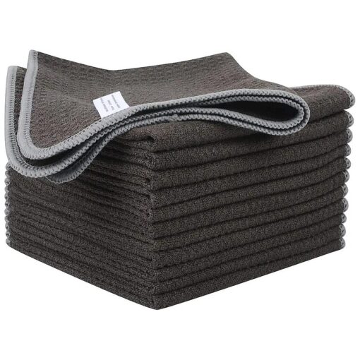 SINLAND Waffle Washcloths Microfiber Facial Cloths Soft Makeup Remover Cloths Ultra-thin Quick-drying Exfoliating 12 Pack Grey Brown