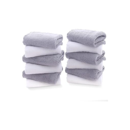 12 Pack Premium Washcloths Set - Quick Drying- Soft Microfiber Coral Velvet Highly Absorbent Wash Clothes - Multipurpose Use as Bath, Spa, Facial, Fingertip Towel ( Grey and White )