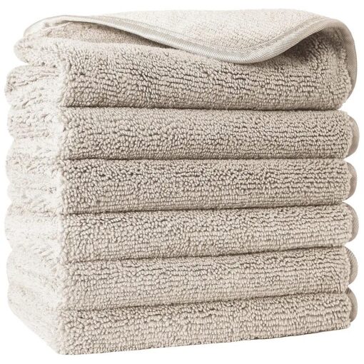 POLYTE Premium Lint Free Microfiber Washcloth Face Towel, 13 x 13 in, Set of 6 ( Beige )