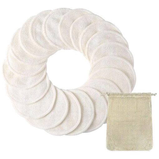 20PCS Reusable Makeup Remover Pads - Organic Bamboo Reusable Cotton Rounds with Laundry Bag, Washable Facial & Eye Makeup Cotton Pads