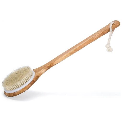 Bath Dry Body Brush Natural Bristles Back Scrubber With Long Wooden Handle For Cellulite And Exfoliating