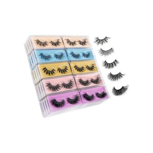 Wholesale Mixed Lashes Pack 3D Faux Mink Eyelashes 5 Style 50 Pairs Fluffy Volume Natural Charming Look Medium Length Eyelashes Cotton Band Handmade Reusable Soft False Eyelashes ( 5 styles-50 pairs )