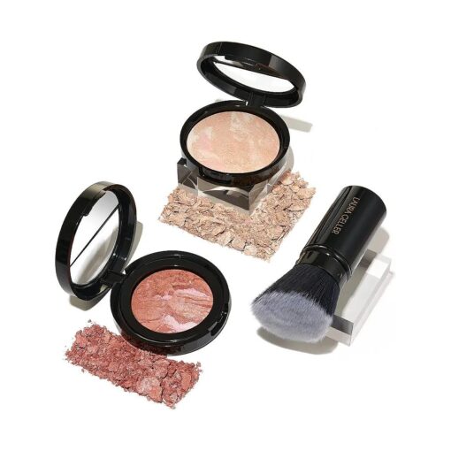 LAURA GELLER NEW YORK Blush-n-Glow Kit ( 3 PC ) : Baked Balance-N-Glow Illuminating Powder Foundation, Porcelain + Retractable Kabuki Brush + Baked Blush-N-Brighten, Pink Grapefruit