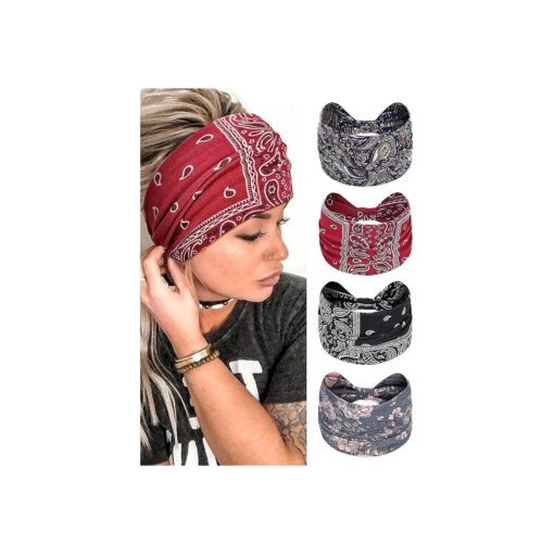 Boho Headbands for Women Non Slip Wide Hair Bands Hair Accessories Knotted Head Bands Cloth Headband Soft Head Wraps African Bandana Workout Yoga -B