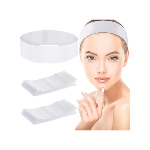 WILLBOND 50 Pieces Disposable Headbands Soft Non-woven Spa Facial Headbands Stretch Skin Care Hair Band with Convenient Closure, Salon Makeup Sauna Supplies for Women Girls, White