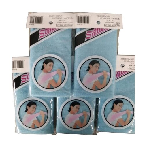 SALUX Nylon Japanese Beauty Skin Bath Wash Cloth/Towel - Blue 5 PACK