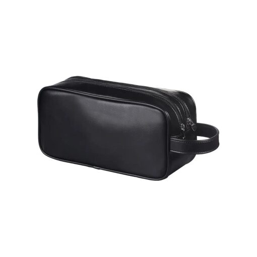 Soft PU Leather Zipped Travel Toiletry Bag Mens Ladies Supply Toiletry Bag Case ( Black )